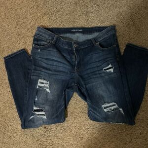 Maurices Distressed Dark Blue Boyfriend Jeans